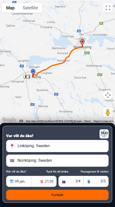 Taxi bokning – välj resa